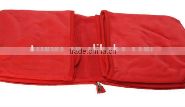 Red Fleece Blanket for Airplane and Travel Zip up to a Bag Easy for Carry photo-3
