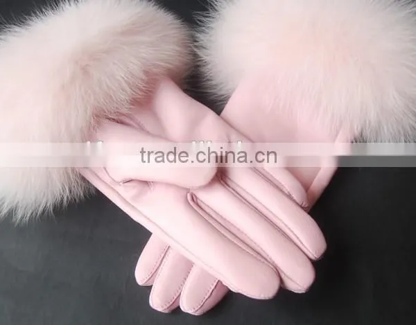 Warm New Design Gloves Sheepskin Short Women Mittens Fox Fur Top Quality photo-3