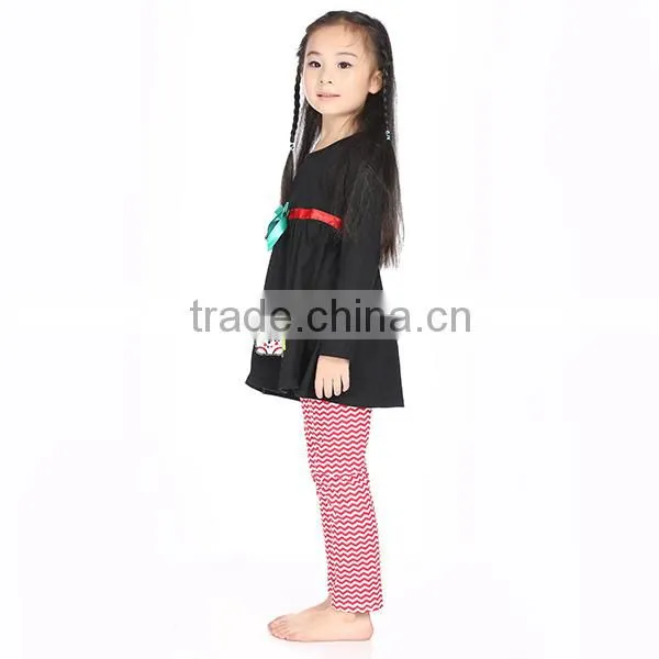 95%Cotton!black Top Red Stripe Pants Christmas Fashoin Wholesale Organic Baby Clothes photo-2