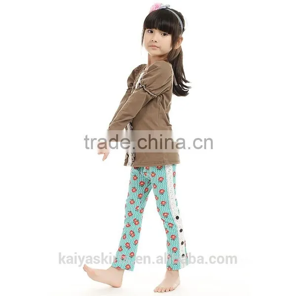 2016 Kaiya Fall Soft Solid Cotton Coffee Long Sleeve T-shirt and Long Pant photo-5