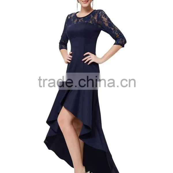 Woman New Fashion Design Long Prom Dress Europe Style, 3/4 Lace Sleeve and High-low Hemline See-through Free Prom Dresses Quality Choice photo-5