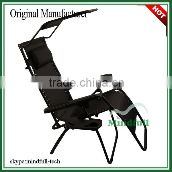 Brown Folding Reclining Pool Sun Deck Chair With Canopy And Table photo-2