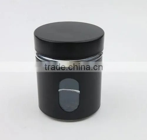 350ml Black Colored Iron Covered Glass Jar With Metal Screw Lid, Glass Coffee Jar