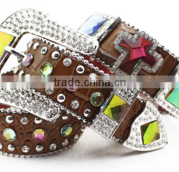 Bride Colorful Rhinestone Crystal Croc Embossed Western Cowgirl Belts photo-2