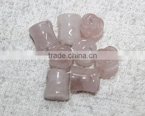 Rose Quartz Carved Flower Ear Piercing Plugs photo-3