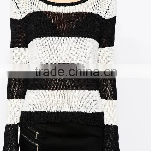 High Fashion Design Wool Ribbed Pullover Cashmere Sweater Pullover Wide Tripe Pullover photo-3