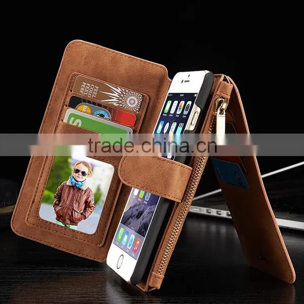 Geniue Leather Wallet Phone Case Stand With Card Slot and Zipper for Samsung Galaxy S6/S6 Edge/S7/S7 Edge/Note5 photo-3