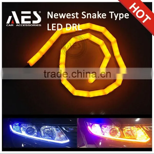 HOT SELL 2015 AES New Snake Style LED DRL for Car Headlight Angel Eye White-yellow