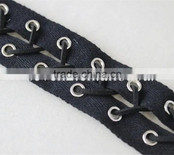 100% Cotton Lace Matal Eyelet Embroidery Lace Trim in Black Color for Ladies photo-3