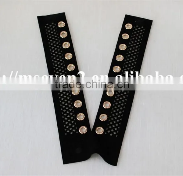 High Quality Polyester Fabric Matal Eyelet Applique Net Embroidery Collar for Sale photo-2