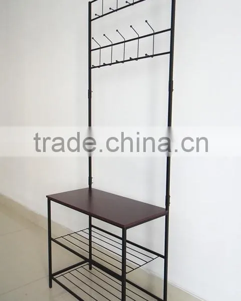 Metal Wood Entryway Bench Storage Standing Hallway Umbrella Hat Coat Shoe Rack photo-2