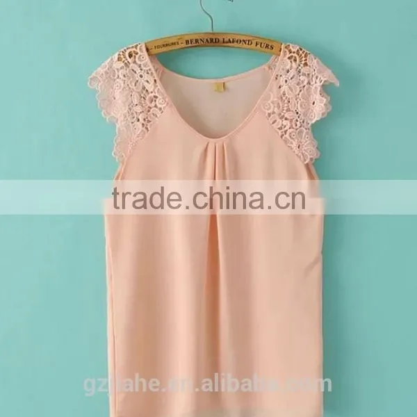 New Women Fashion Summer Lace Floral Hollow Splice Sleeveless Chiffon Blouses photo-3