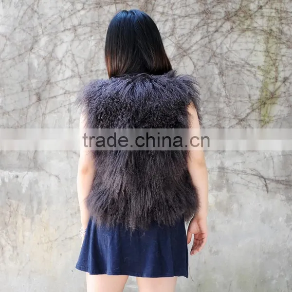 CX-G-B-191E Real Fur Fashion Style Lamb Sleeveless Waistcoat Vest photo-3