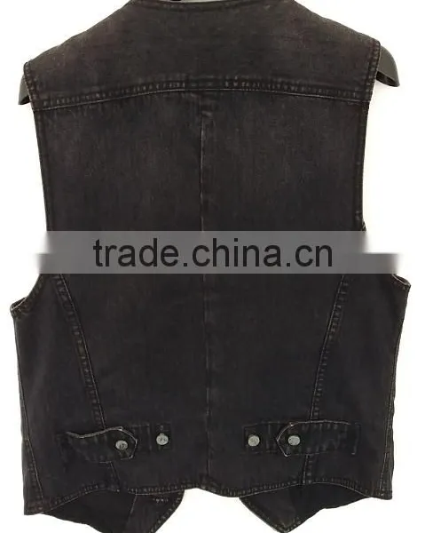 2016 Cool Women Washed Black Denim Waistcoat for Autumn photo-2