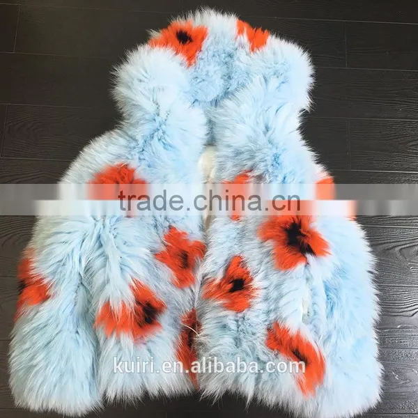 Brand Design Fox Fur Knited Woman Real Colorful Fox Jacket Long Sleeves With Hoood photo-3