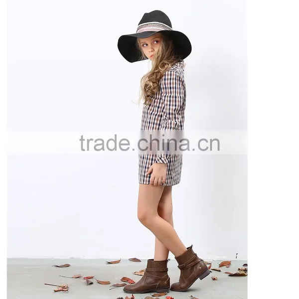 Latest Designs Fall Boutique Outfits Long Sleeve Girl Plaid Dress Wholesale Children's Boutique Clothing photo-2