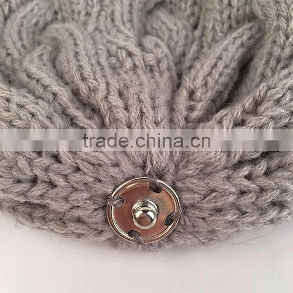 Myfur Light Grey Popular Design Cable Knit Hat With Removable Raccoon Fur Pom Pom photo-5