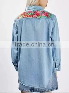 Runwaylover EY2349B Europe Style 2017 Ladies Embroidery Washed Denim Blouse photo-2