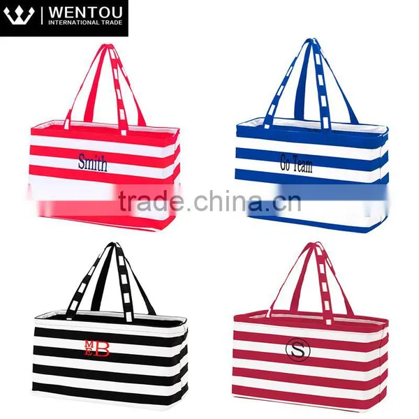 Personalized Striped Monogram Large Zipper Tote Bag photo-6