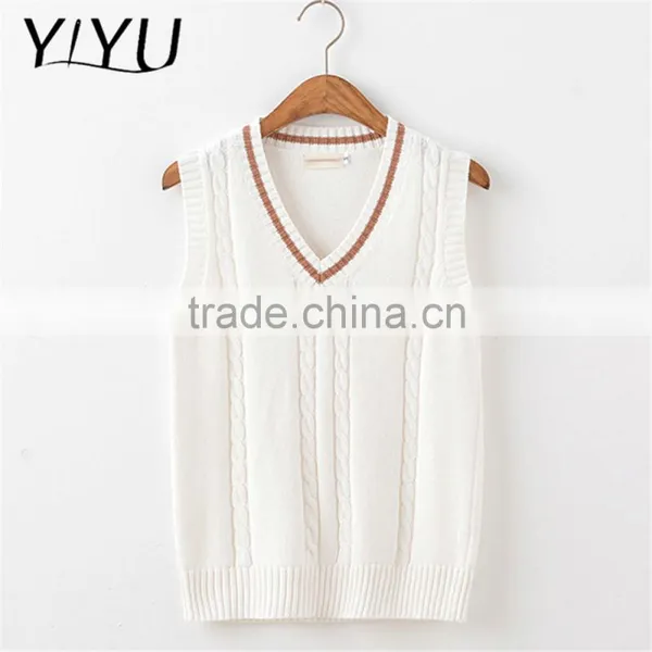 Customized School Uniform 100% Cotton White Cable Knit Vest Sweater photo-3