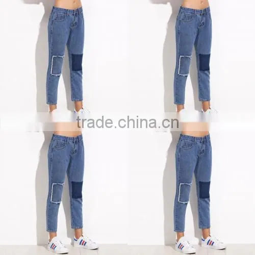 Pictures of Jeans Patchwork Blue Pants Women Casual Pants photo-2