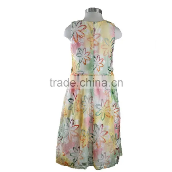 Long Sleeveless Cotton Net Frock Design Girl Dress With Flower for Kids photo-2