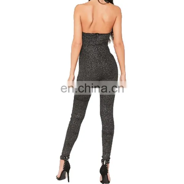 Custom Black Halter Neck Glitter Jumpsuit Casual Clothing For Ladies photo-3