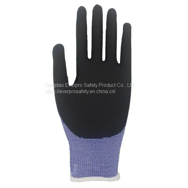 Cut Resistant Level 5 15G HPPE Fiberglass Liner Nitrile Microfine Foam Coated Anti Cut Gloves photo-2