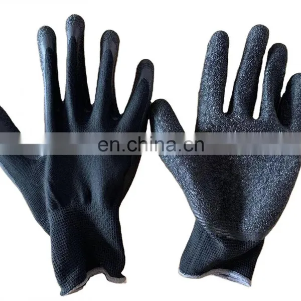 13 Gauge Black Nylon Crinkle Latex Palm Black Gloves For Metal Fabrication photo-4