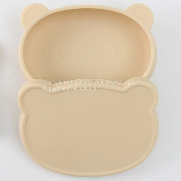 Cute Animal Bear Kids Tableware Dinner Dish Feeding Plate With Lid Baby Silicone Tableware photo-3