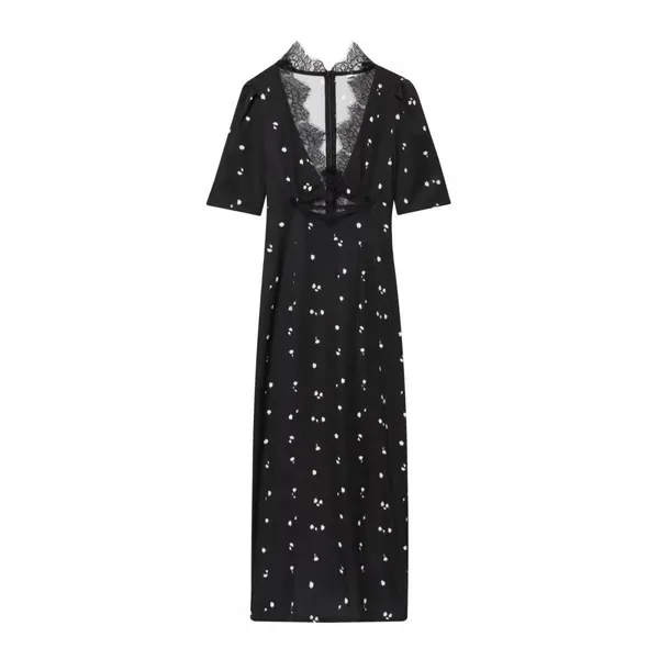 2025 New Fashionable Elegant Women's Dress With Lace Splice, V-Neck, and Puff Sleeves photo-4