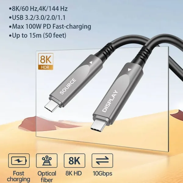 كابل ألياف ضوئية USB-C يدعم فيديو بدقة 8K بسرعة 10 جيجابت في الثانية photo-3