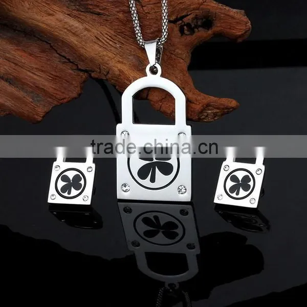 Stainless Steel Four Leaf Clover Italian Jewelry Set