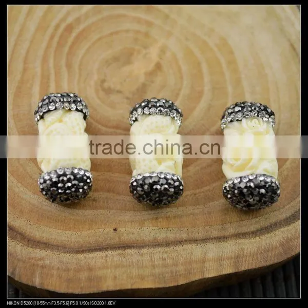 LFD-0043B Wholesale Shell Beads Engraved Flowers White Round Tube Connector Paved Crystal Rhinestone Spacer Beads Jewelry photo-4