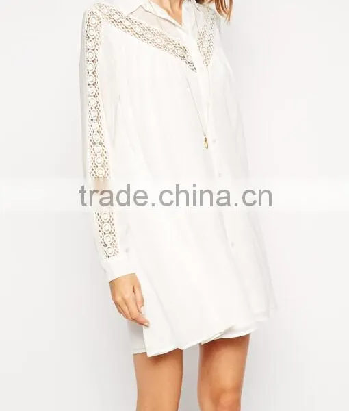 Women Long-sleeve Long Casual Shirt Blouse Dress Tops White Loose Cstom T-shirt With Lace 2015 photo-4