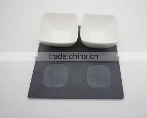 [factory Direct] 17x17cm Cut Edge Square Slate Coaster With 4 Notches And 4 Cups Item BD-1717SD1AN photo-4