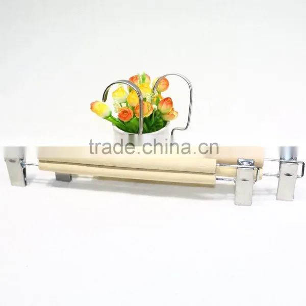 Natural Color Wooden Pants Hanger With Metal Clips