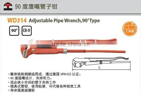 High Quality Cr-v Steel 45 Degree With Straight Jaws Adjustable Pipe Wrench With VPA/GS and Die Forged photo-3