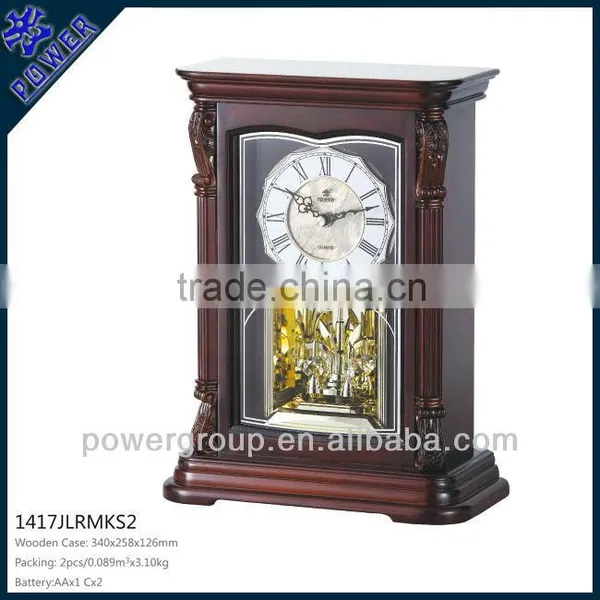 Melody and Rotating Pendulum Desk Clock for House Decoration Wooden Case Roman Numeral Good Quality PW1417R