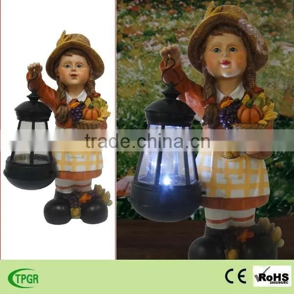 Polyresin Boy Statue Children Harvest Festival Decorations With Solar Lantern photo-2