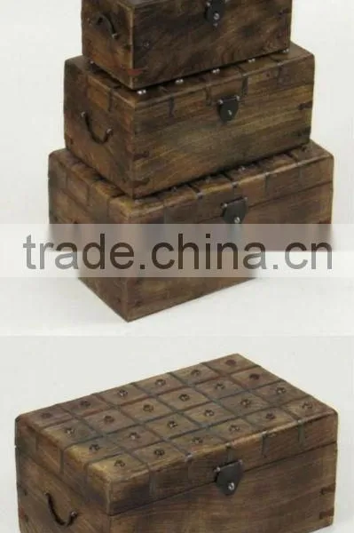 Antique Wooden Pirate Chest Box Iron Strip