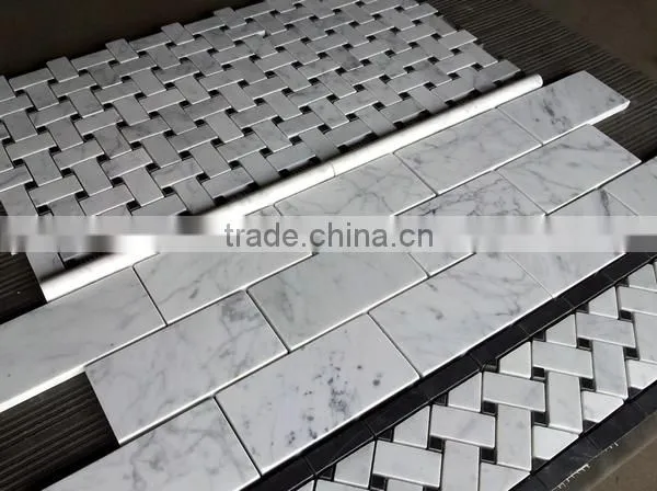 Basketwave Carrara White Marble Mosaic Tile photo-6