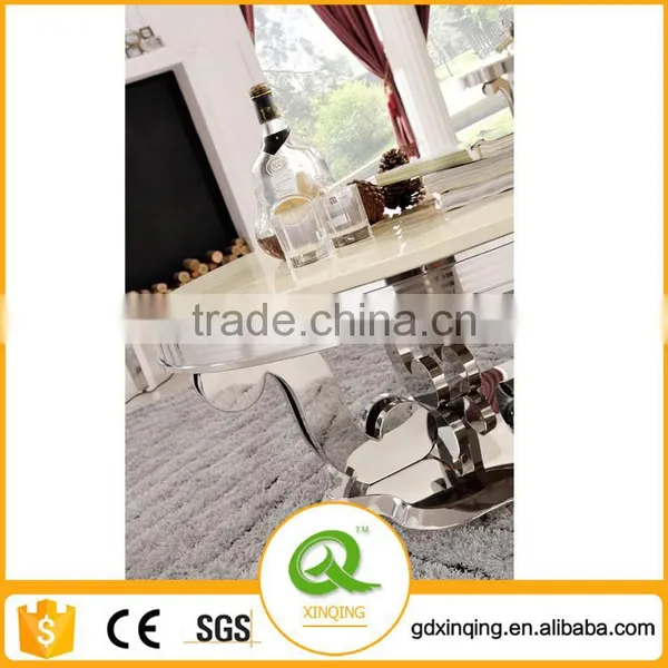 Round Marble White Coffee Table Stainless Steel Dining Room Table photo-2