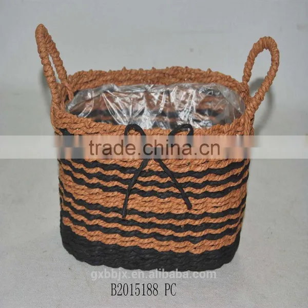 Handmade Woven Paper Rope Flower Pot With Handles photo-2