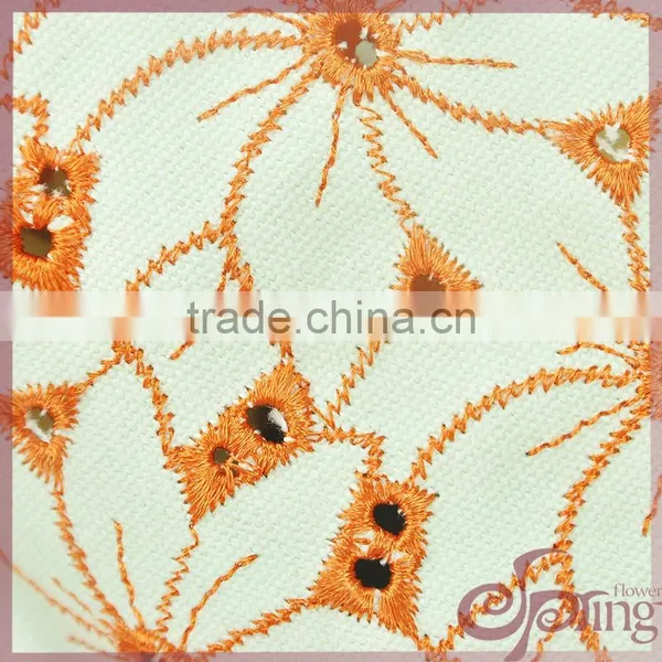 Orange All Over Flower Heavy Cotton Lace, Embroidery Design Fabric photo-5
