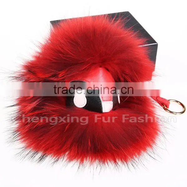 CX-R-48F New Arrival Fashion Fur Bag Charm Raccoon Fur Pom Keychain photo-2