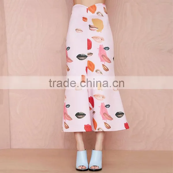 MGOO High Quality Wholesale Women Long Skirts With Block Print Midi High Waist Skirts 15146A360 photo-3