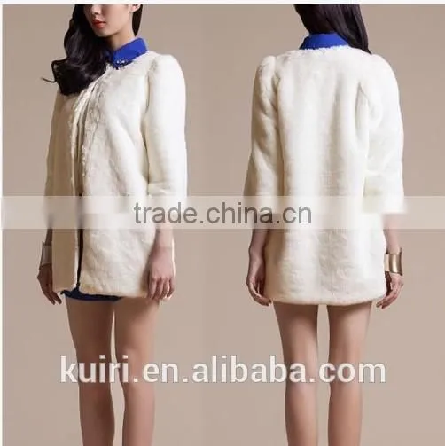 European Style Pure Colour Woman Faux Fur Overcoat Lady Rabbit Fur Witer Fashionable Coat photo-3