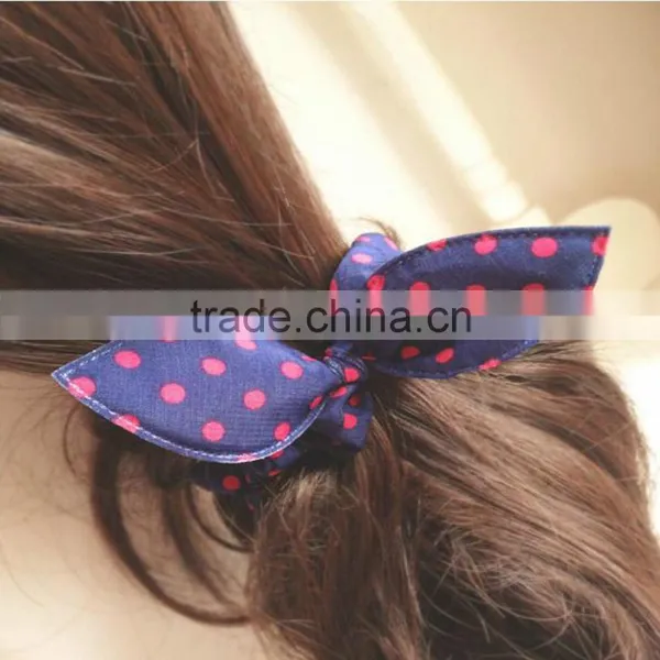 Fashion Rabit Ears Elastic HairBands Dot Print Chiffon Hair Ring photo-5