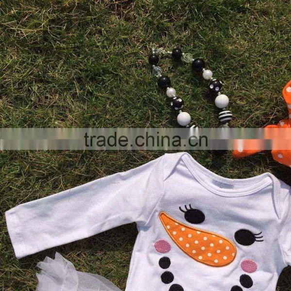 Baby Clothes Winter Boutique Smiling Face Baby Rompers White Tutu Dress Long-sleeve Girls Matching Necklace and Bow Jump Suits photo-3